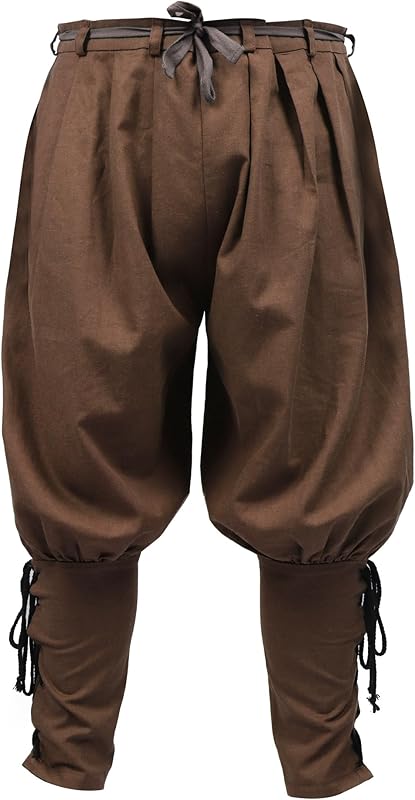 KUOIN Medieval Renaissance Ankle Banded Pants for Men Pirate Navigator Trousers Linen Bottoms