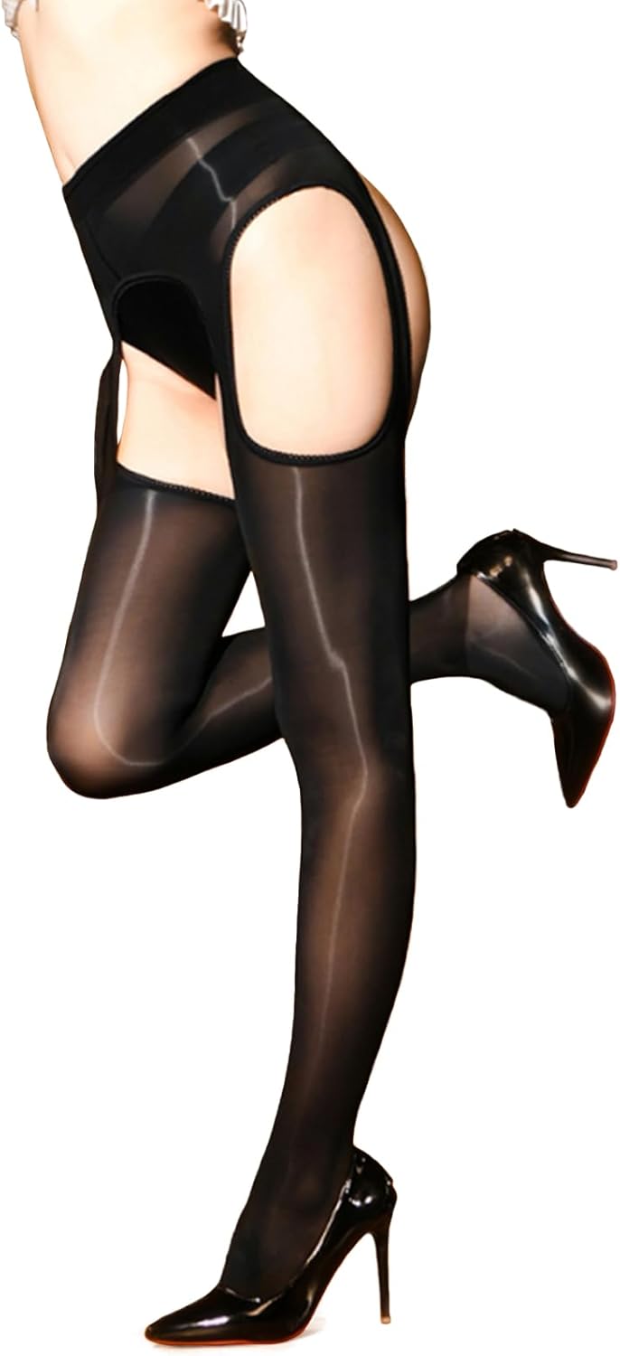 Shiny Suspender Pantyhose for Women Sheer Garter Tights Suspender Stockings
