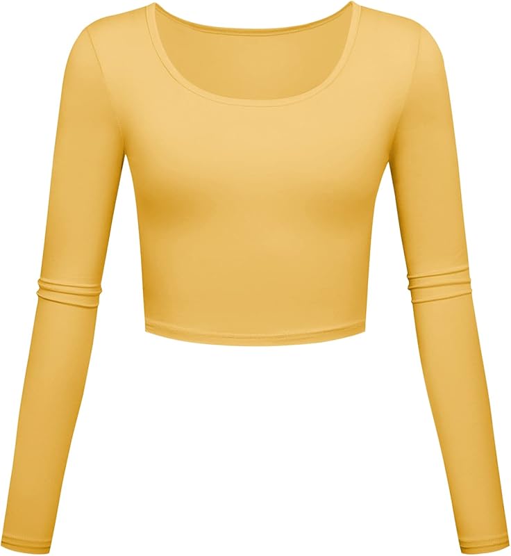 Long Sleeve Crop Tops for Women Workout Basic Clothes for Teen Ladies Fitted Slim Scoop Neck Cute Yoga Shirts
