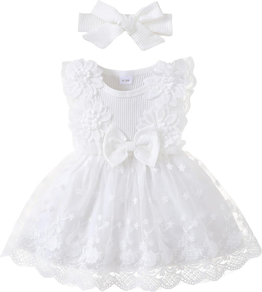 Renotemy Baby Girl Flower Dress Summer, Tutu Tulle Boho Princess Wedding Birthday Party Dresses for Infant Girls 0-18 Months