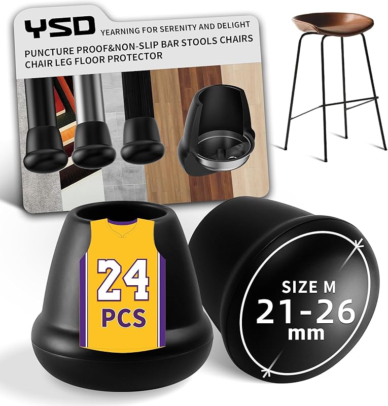 1 Inch Heavy Duty Rubber Chair Leg Caps - 8 PCS Non-Slip Furniture Floor Protectors with Metal Inserts for Wood, Tile, Carpet - Fits Chairs,Stools,Bar Stools
