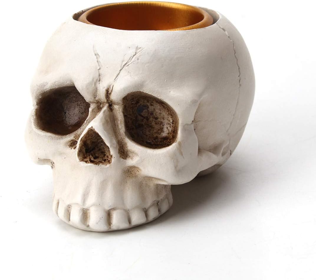 1 PCS Skeleton Skull Candlestick Holder Halloween Home Party Decorative Resin Skeleton Candle Holder Themed Bar Decoration (White)