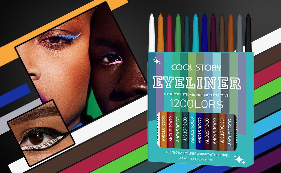 COOL STORY 12 Color Glossy Eyeliner Gel Pencil Eyebrow Pen Eye Makeup Waterproof Smudge Proof Long Lasting