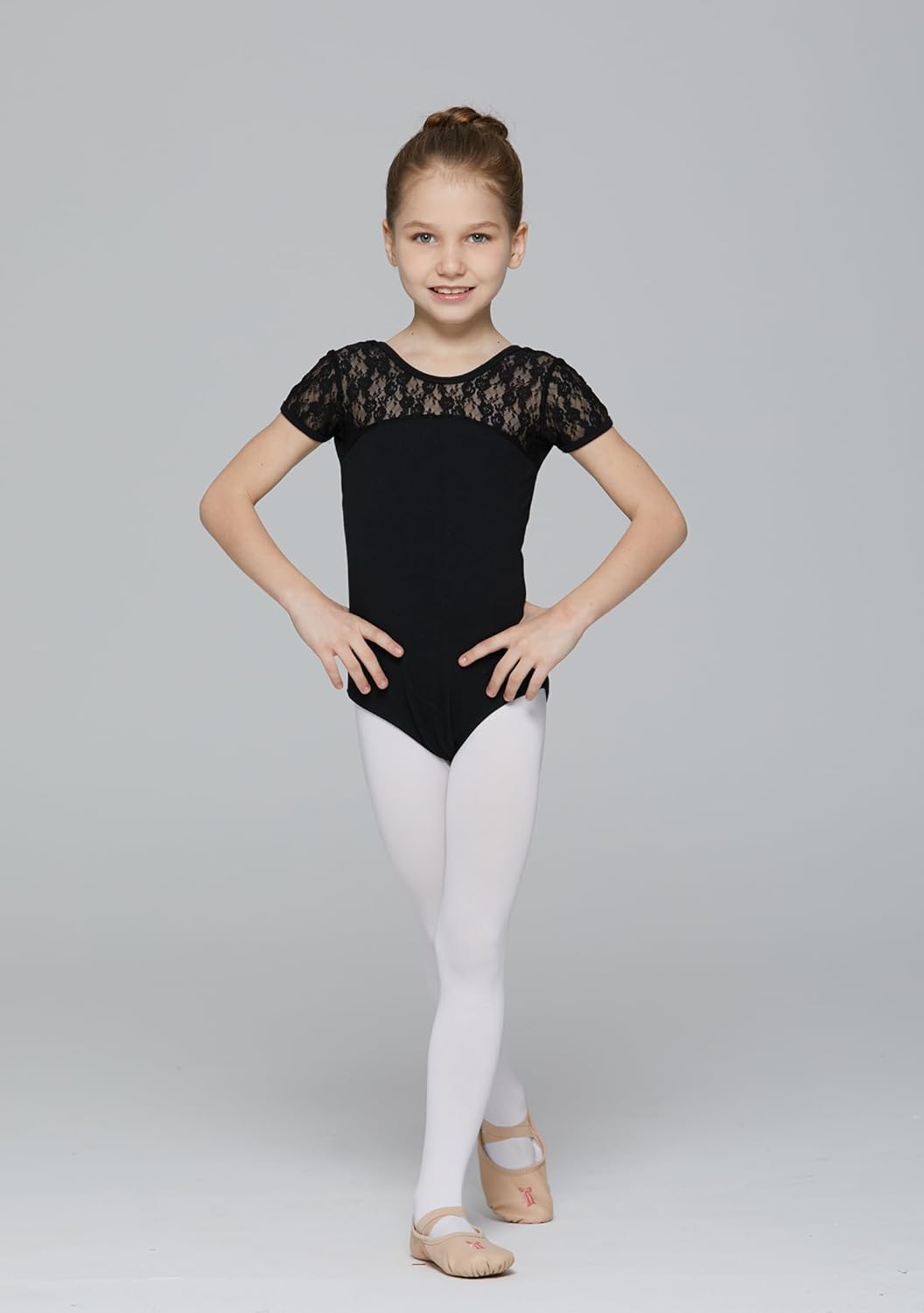 MdnMd Girls Ballet Dance Neck Lace Leotard for Toddler Gymnastic with Bow Back Cap Sleeve