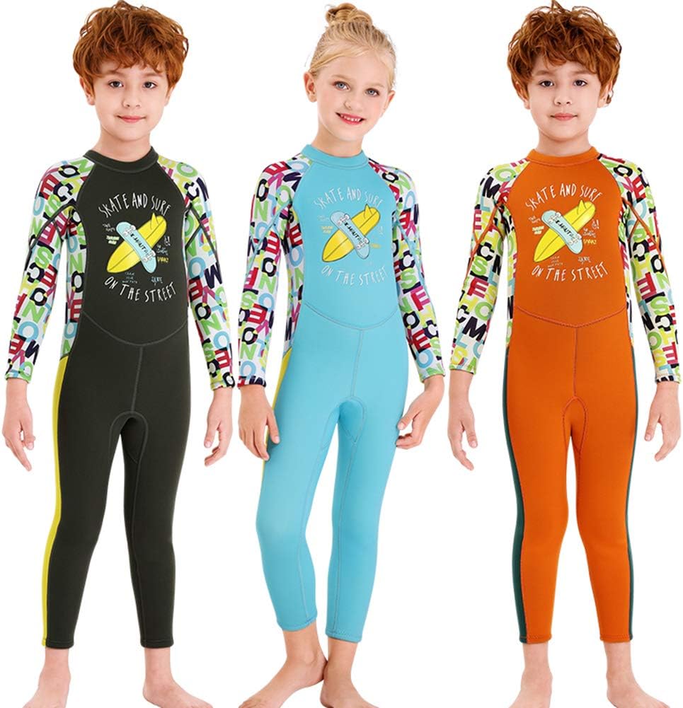 Kids Girls Boys Wetsuit Full Body Neoprene Thermal Swimsuit 2.5MM for Toddler Youth Children Teen, Long Sleeve Child Scuba Diving Surf Suit One Piece Sun Protection for Water Sports