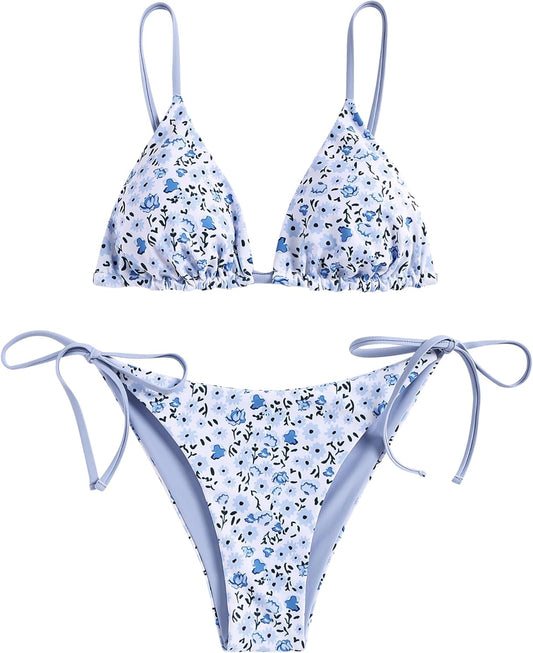 ZAFUL Women's Triangle Bikini Floral String Bikini Set Two Piece Swimsuit Bathing Suits