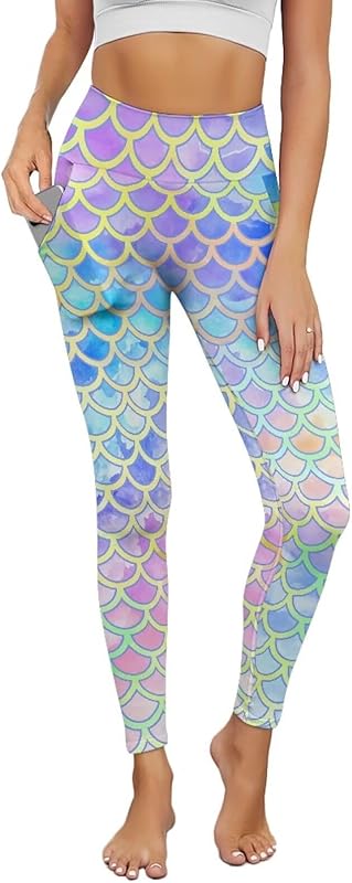 Poceacles Yoga Pants for Women with Pockets Full Length Workout Leggings High Waist Tummy Control Lounge Pants Activewear