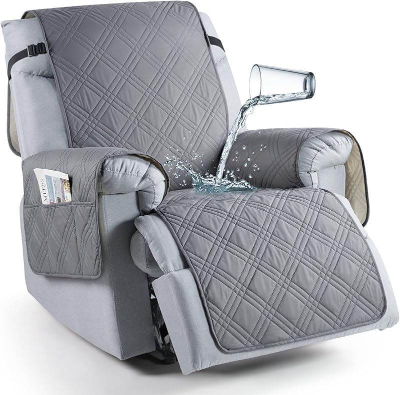 TAOCOCO 100% Waterproof Recliner Chair Cover, Non Slip Covers for Recliner Chair with Pocket, Washable Reclining Chair/Furniture Protector for Kids, Pets(23.6'', Chocolate)