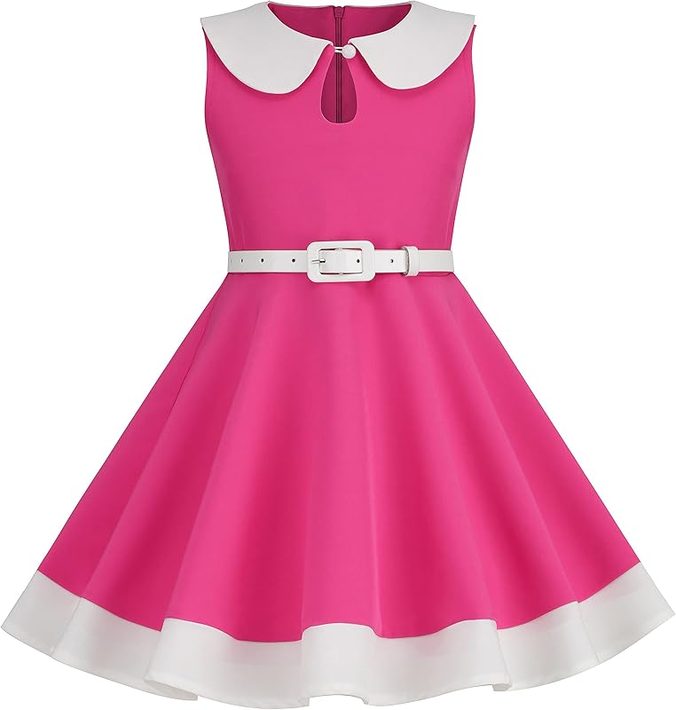 Kids Girls 50s Audrey Vintage Polka Dot Swing Party Rockabilly Dress Retro Peter Pan Doll Collar Wedding Casual Skater Dress
