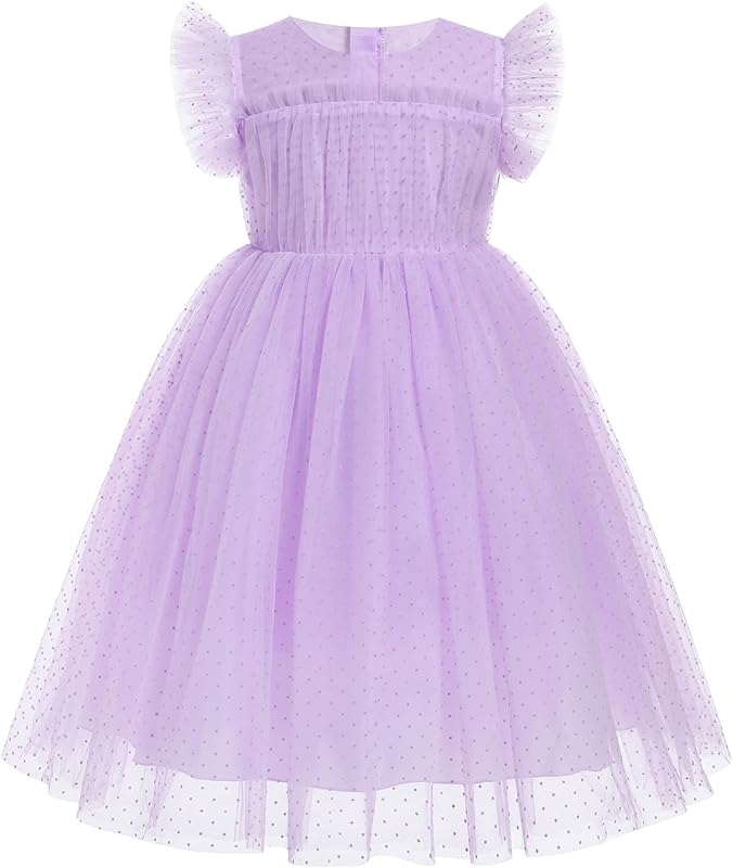 IMEKIS Toddler Girl Sparkle Confetti Birthday Princess Dress Ruffle Sleeve Party Formal Dresses 1-6T