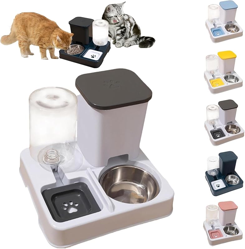 Automatic Pet Feeder, Cat Food and Water Bowl Set, Removable 2 in 1 Feeder and Waterer Set, This Two-Piece Set is Suitable for Pet Feeding, Including Small and Medium-Sized Dogs, Kittens (Dark Blue)