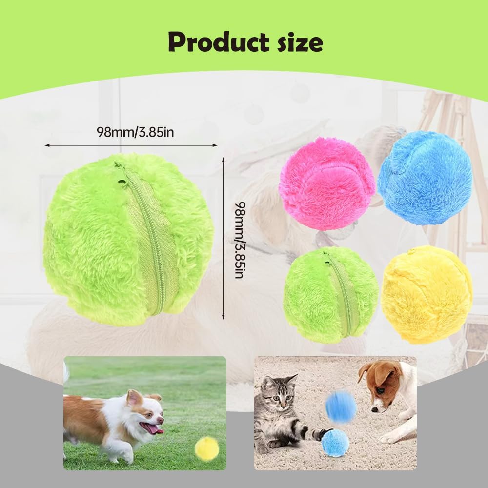Active Rolling Ball Plush Dog Toy, 2025 New Self Moving Balls for Dogs, Interactive Dog Toys Pet Active Balls for Puppy (1 Black Ball + 4 Plush Covers)