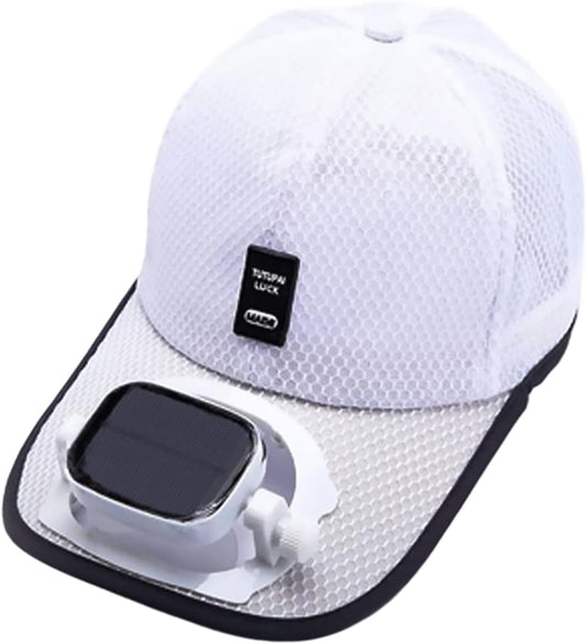 Mens Baseball Cap with Solar Fan, Summer UV Protection Wide Brim Sun Hat Mesh Beach Hats, Solar Powered/USB Charging
