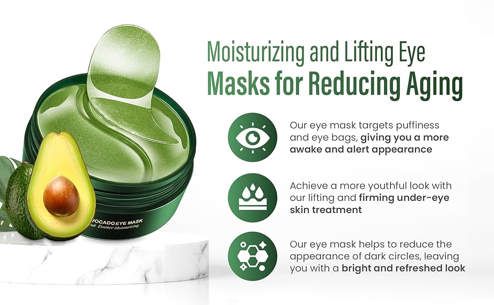 Green Cosmos. 24k Under Eye Patches - 30 Pairs - Under Eye Mask for Eye Care,Hydrating Moisturizing Eye Mask Patch Under Eye Patches for Dark Circles and Puffiness (Avacado)
