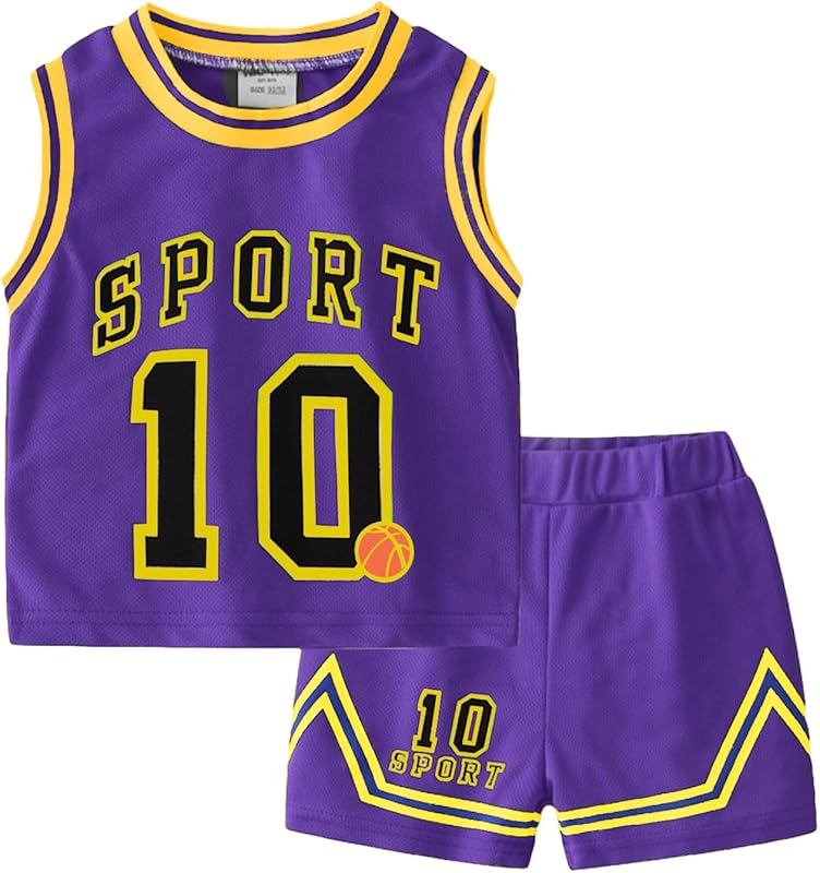 Volunboy Kids Sports Shorts Sets Boys Jerseys Tracksuit 2 Piece Basketball Performance Tank Top and Mesh Shorts Set