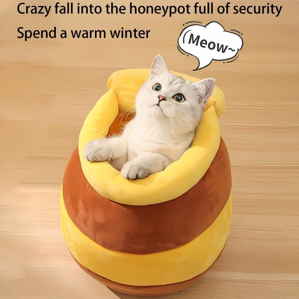 Hunny Pot Cat Bed, Hunny Pot Cat Bed for Large Medium Cats Cozy Memory Foam, Easy Clean, Durable Design, Stylish Home Decor (Medium)