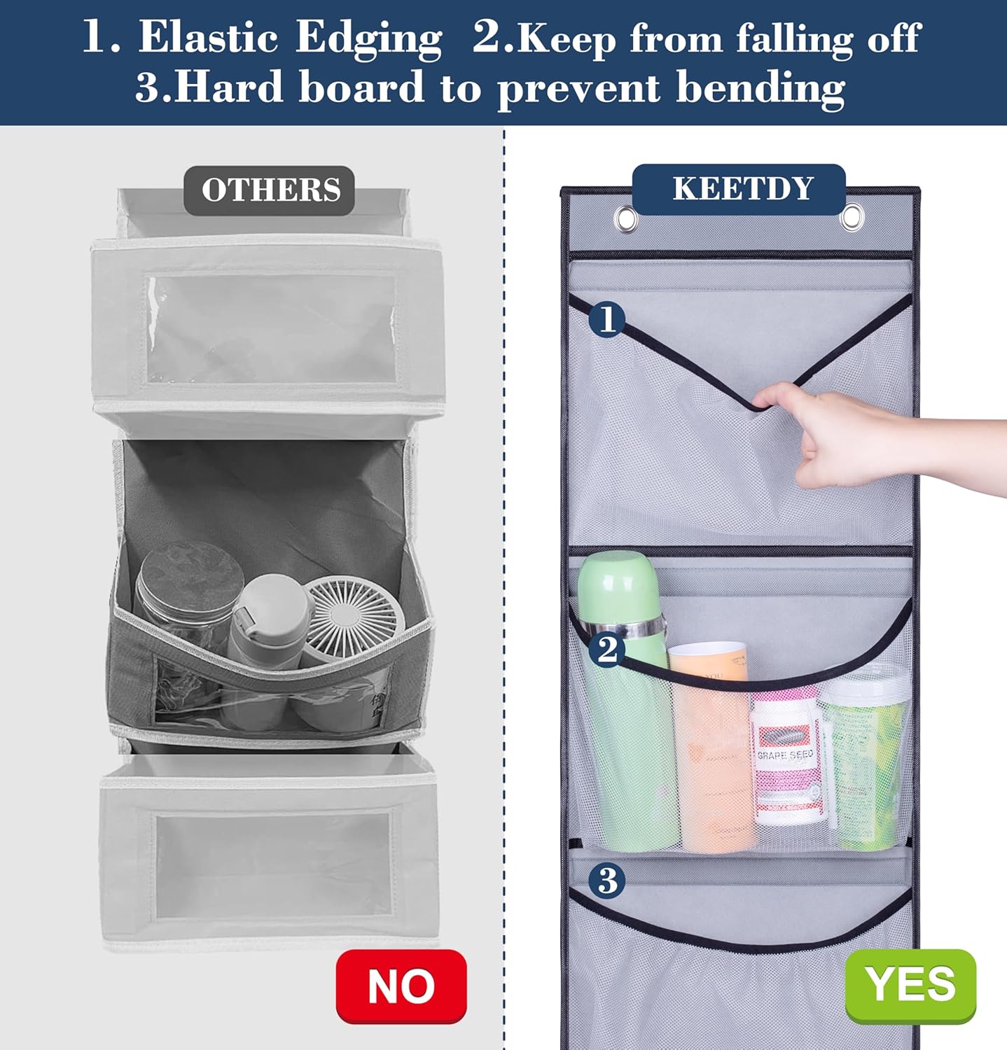 KEETDY Hanging Shelves Over the Door Organizer Storage for Closet with 5 Pockets Organizer for Bedroom Bathroom, 2 Pack（Grey）