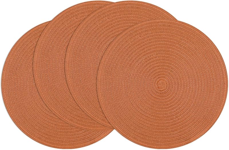 SHACOS Round Braided Placemats Set of 4 Round Table Mats for Dining Tables 15 inch Washable Kitchen Table Place Mats Indoor (Beige, 4)