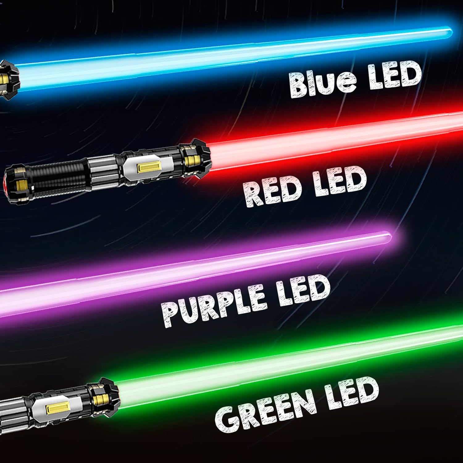 4 Pack Light up Sword Saber with FX Sound (on - Off Control) and Full Retractable Handle, 4 Colors LED Glow in The Dark Toy for Kids Adult - TrendyLookz
