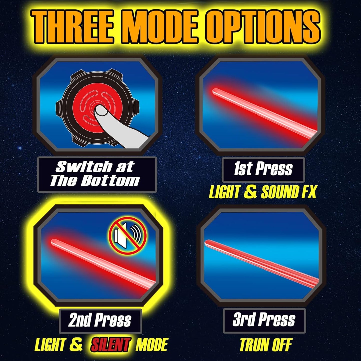 4 Pack Light up Sword Saber with FX Sound (on - Off Control) and Full Retractable Handle, 4 Colors LED Glow in The Dark Toy for Kids Adult - TrendyLookz
