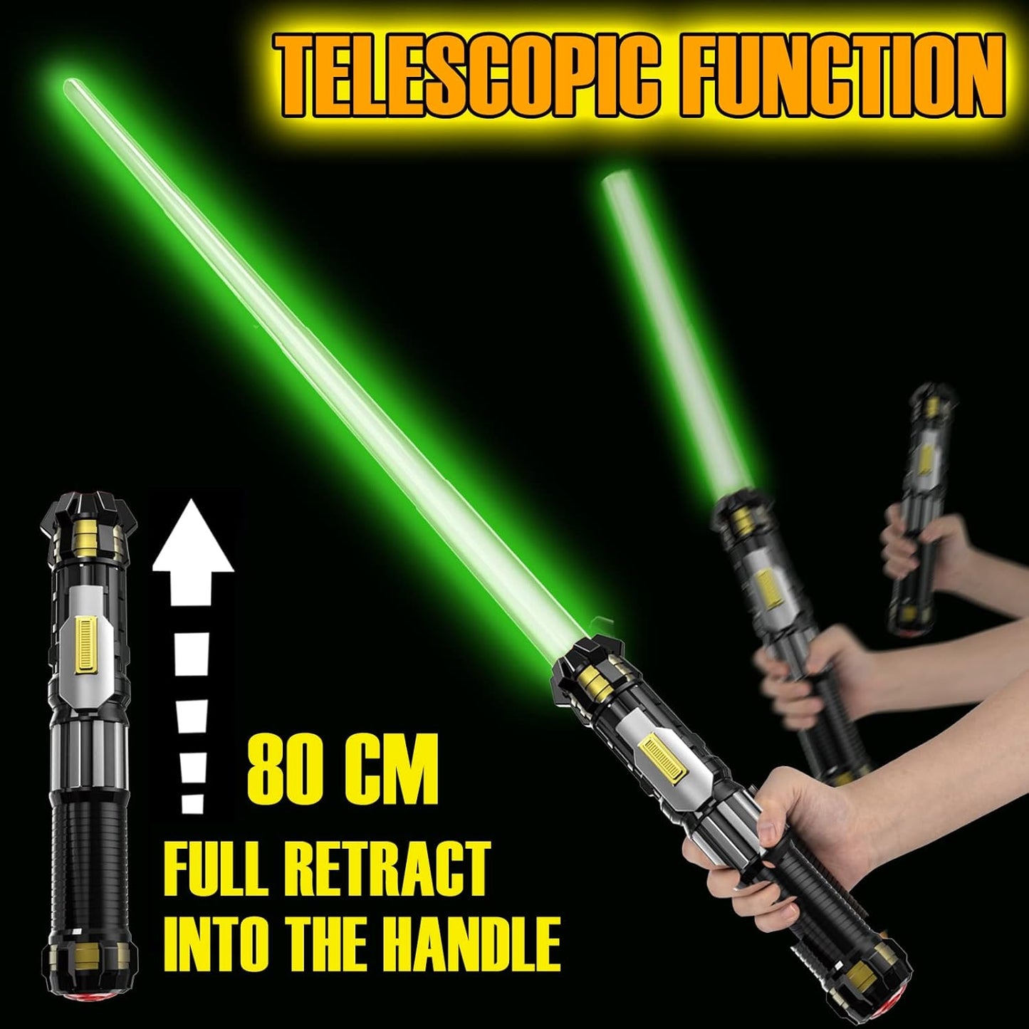 4 Pack Light up Sword Saber with FX Sound (on - Off Control) and Full Retractable Handle, 4 Colors LED Glow in The Dark Toy for Kids Adult - TrendyLookz