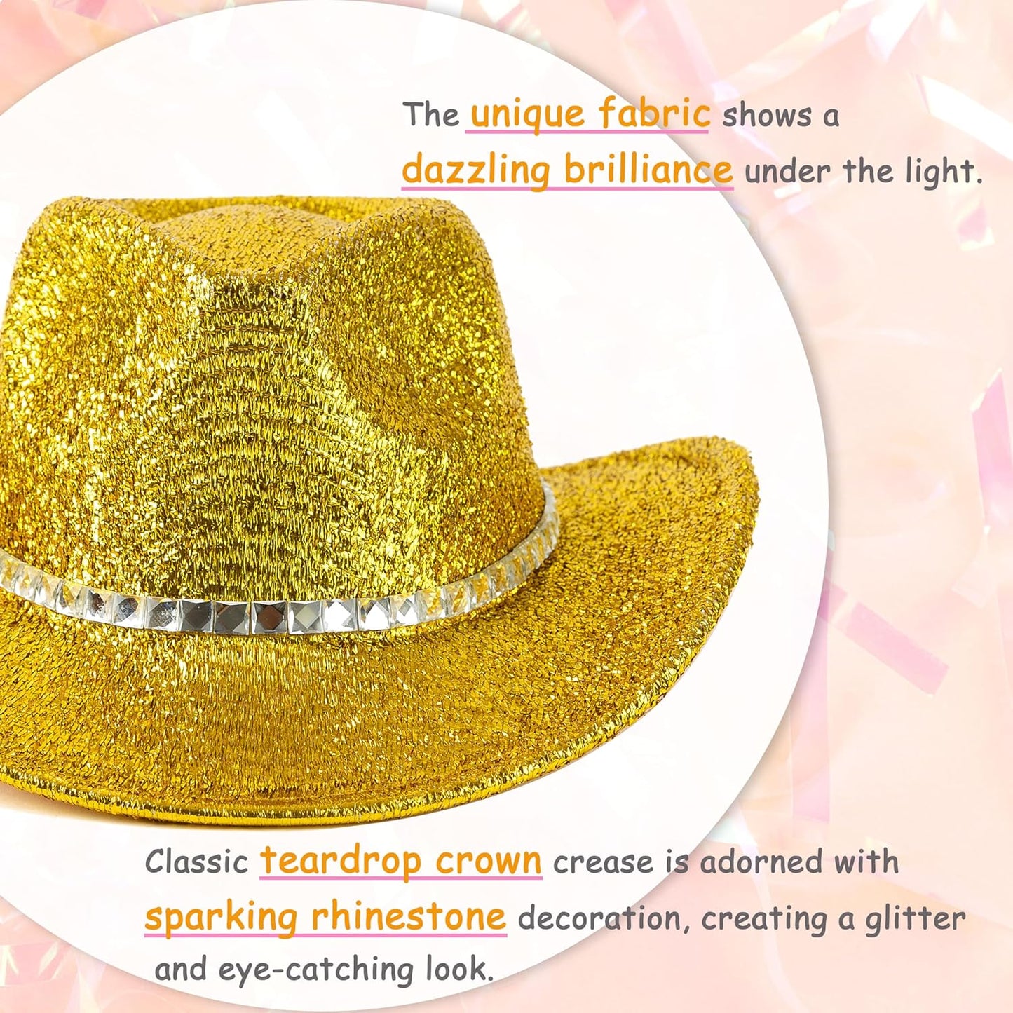 Men & Women Cowboy Hat Western Style Glitter Cosplay Party Costume Hats