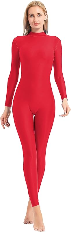 speerise Adult High Neck Zip One Piece Unitard Full Body Leotard Bodycon Jumpsuit for Women