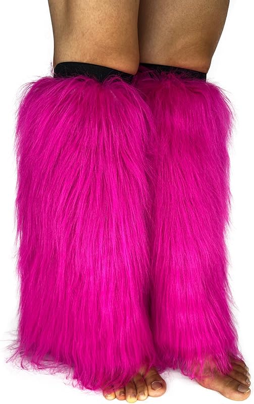 FHQHTH Fuzzy Faux Fur Leg Warmers Fur Heels Long Boots Cuff Cover has Elasticity One Pair Dionysia Boot cover Carnival 18"