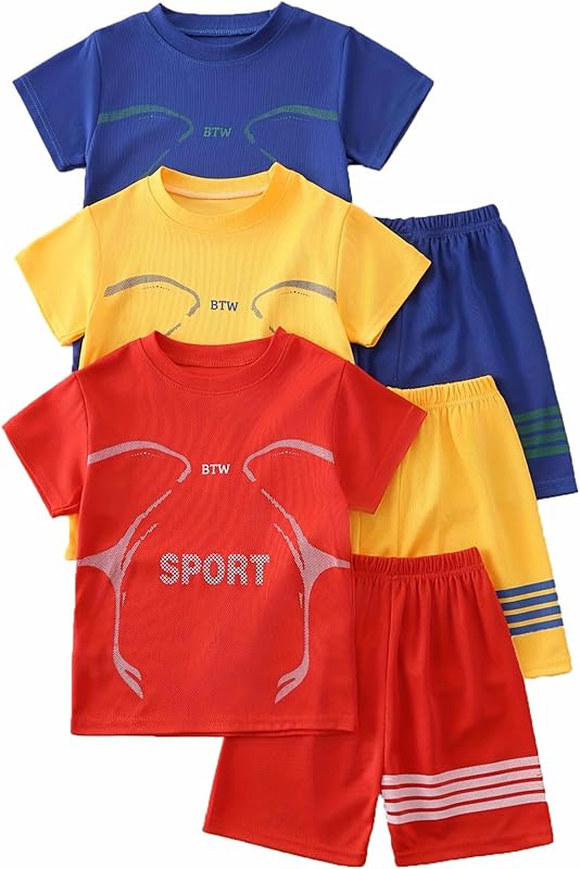 Boys' Active Shorts Set 6 Pieces T-Shirt and Quick Drying Shorts Summer Activewear Sets 4-12Y