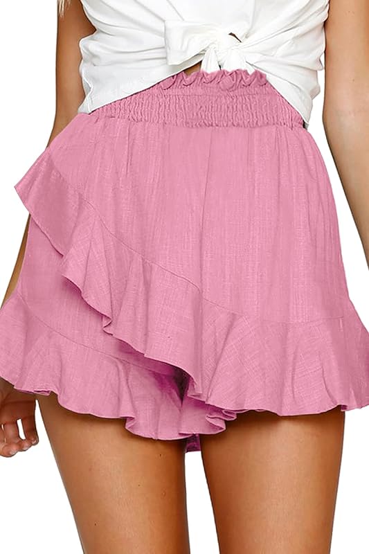 FRTROIN Skorts Skirts for Women Fashion Mini Wrap Skirt Flowy Linen Cotton High Waisted Shorts for Summer