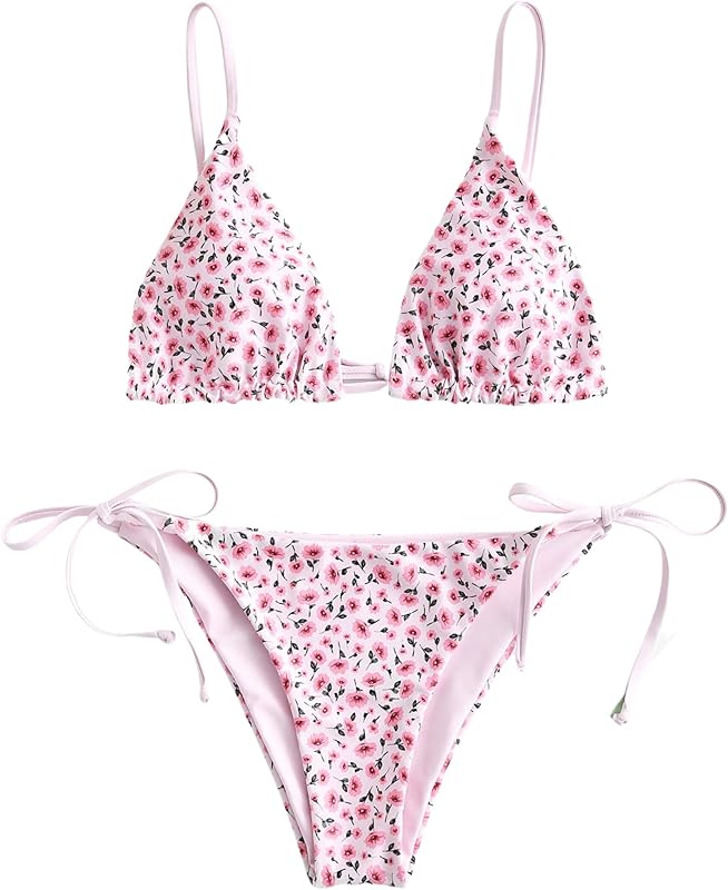 ZAFUL Women's Triangle Bikini Floral String Bikini Set Two Piece Swimsuit Bathing Suits