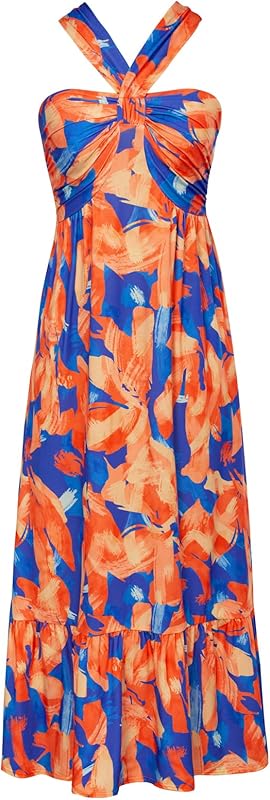 GRACE KARIN 2025 Women's Criss Cross Halterneck Sleeveless Summer Floral Print Flowy A Line Maxi Dress