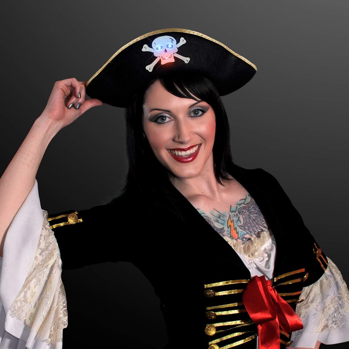 Light Up Pirate Hat with Flashing LED Skull & Crossbones Costume Accessory