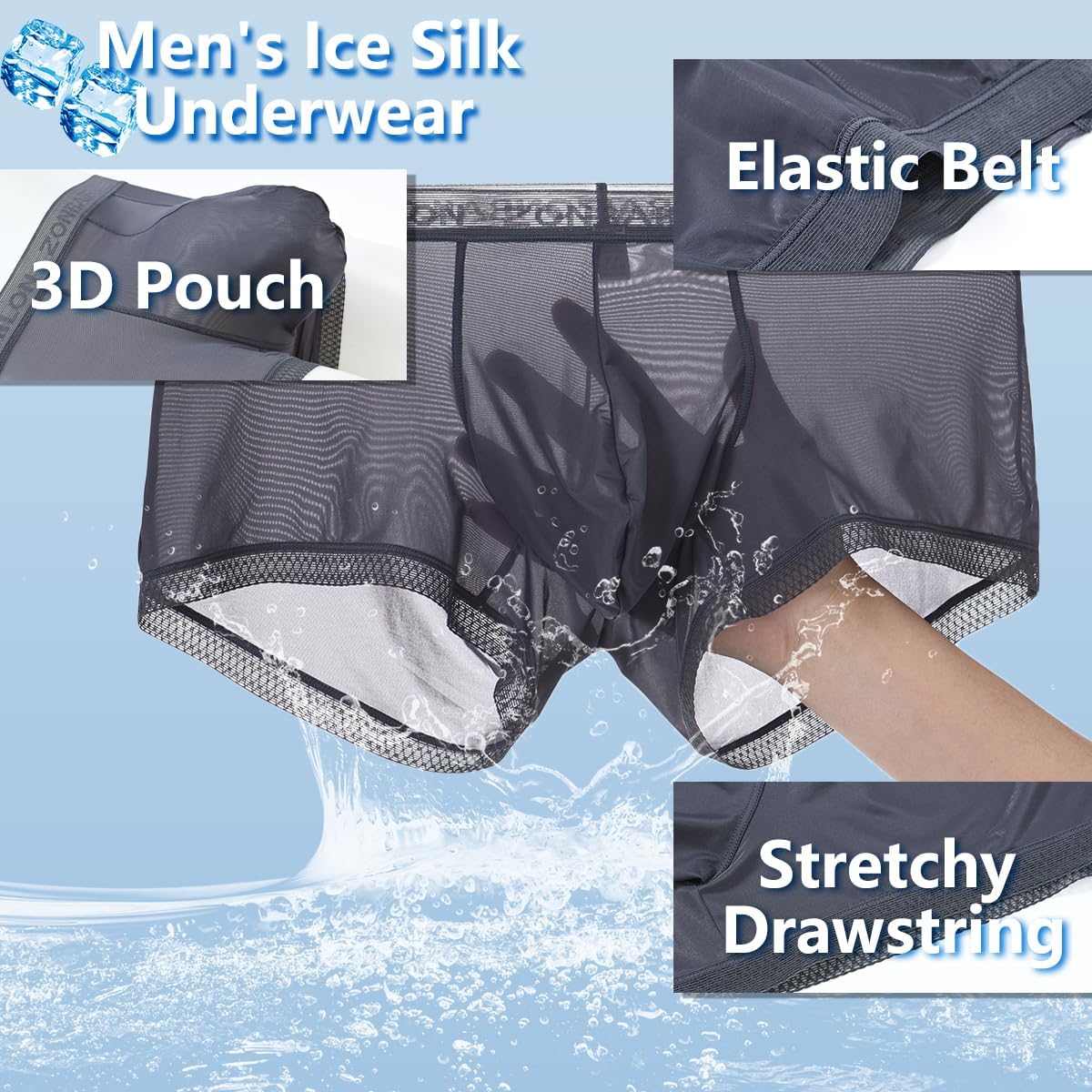 Men's Sexy Underwear Ice Silk Sheer Boxer Briefs See Through Mesh Ultra Thin Transparent Trunk