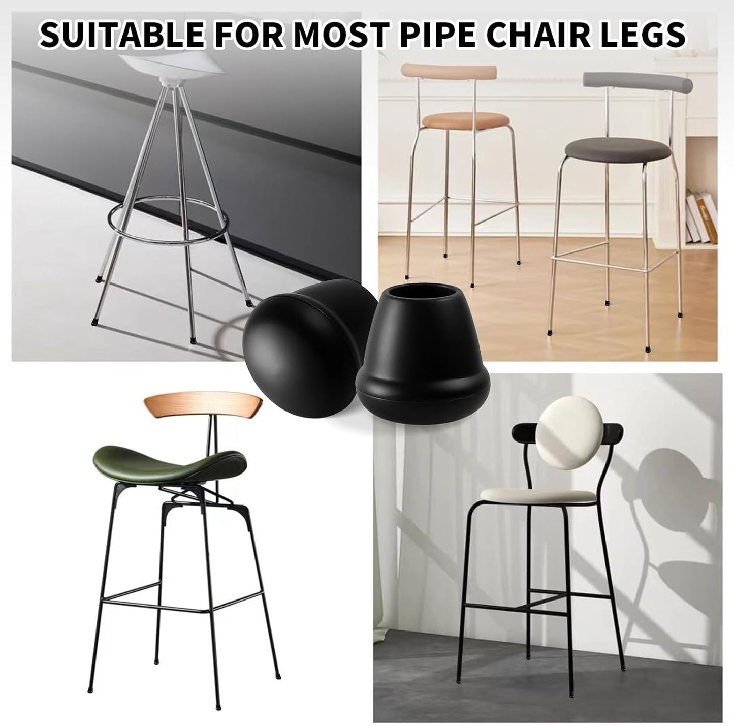 1 Inch Heavy Duty Rubber Chair Leg Caps - 8 PCS Non-Slip Furniture Floor Protectors with Metal Inserts for Wood, Tile, Carpet - Fits Chairs,Stools,Bar Stools