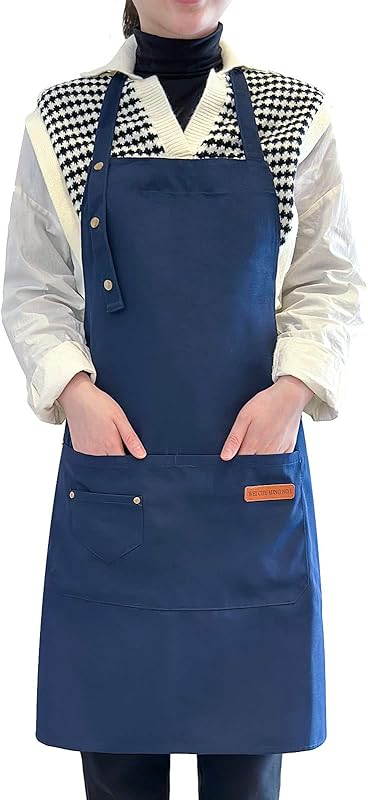 Apron for Men Women with Adjustable Straps and Large Pockets, Canvas Cotton Cooking Kitchen Chef Bib Aprons Waterproof Beige