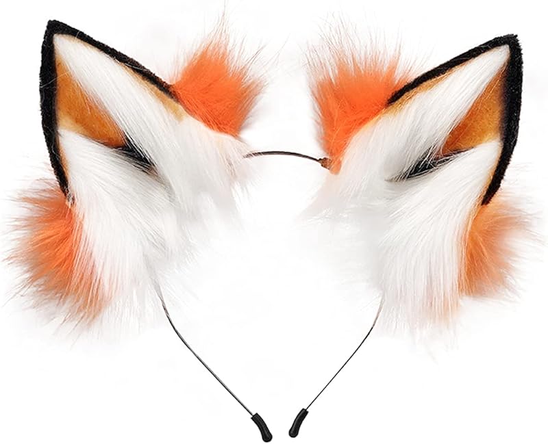 QinRuan Fox Cat Long Fur Ears Hair Headwear Wolf Animal Anime Halloween Cosplay Costume