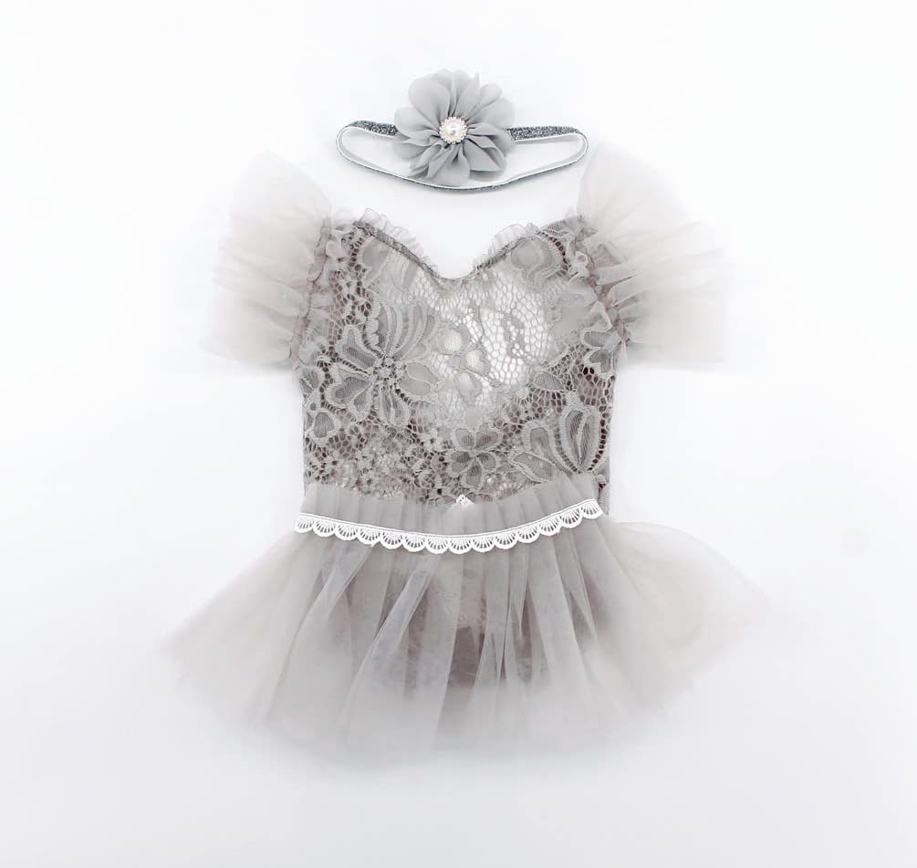 Newborn Photography Props Outfits Princess Baby Girl Pearl Lace Rompers Headdress Infant Baby Girl Photoshoot Costume