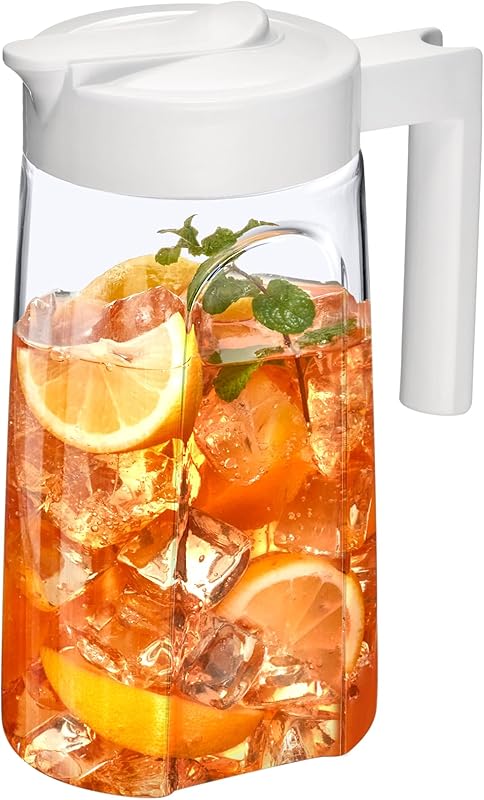 Amazing Abby - Slim Mini - Tritan Pitcher (48 oz), Unbreakable Plastic Water Pitcher with Lid, BPA-Free, Heat-Resistant, Dishwasher-Safe, Great for Iced and Hot Drinks, Indoors and Outdoors, Blue