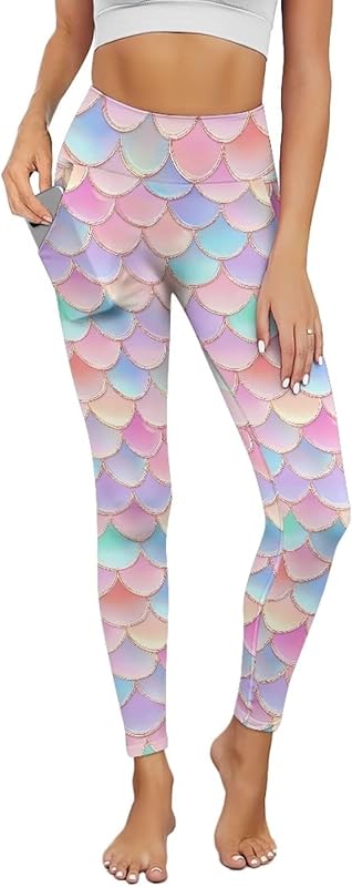 Poceacles Yoga Pants for Women with Pockets Full Length Workout Leggings High Waist Tummy Control Lounge Pants Activewear