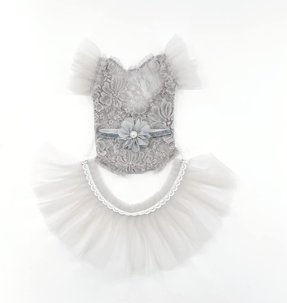 Newborn Photography Props Outfits Princess Baby Girl Pearl Lace Rompers Headdress Infant Baby Girl Photoshoot Costume