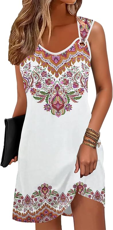ETCYY Summer Dresses for Women 2025 Vacation Beach Cover Ups Swimsuit Sleeveless Sundresses Casual Loose Tank Sun Dresses