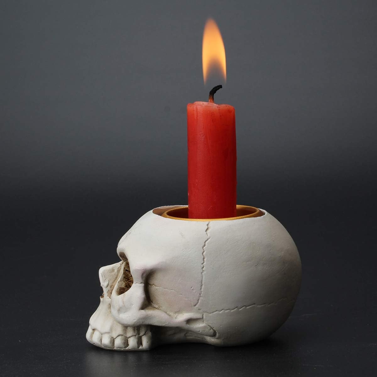 1 PCS Skeleton Skull Candlestick Holder Halloween Home Party Decorative Resin Skeleton Candle Holder Themed Bar Decoration (White)