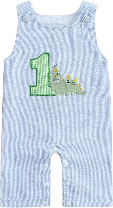 Baby Boy Birthday Outfit Sleeveless 1st Embroidery Birthday Romper Jumpsuit Cute One Piece Cake Smash Outfits