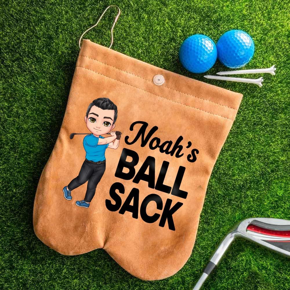 Personalized Golf Ball Bag Cartoon Character Flannel - Custom Name, Golf Accessory Bag with 2 Balls, Birthday Gift for Golfers