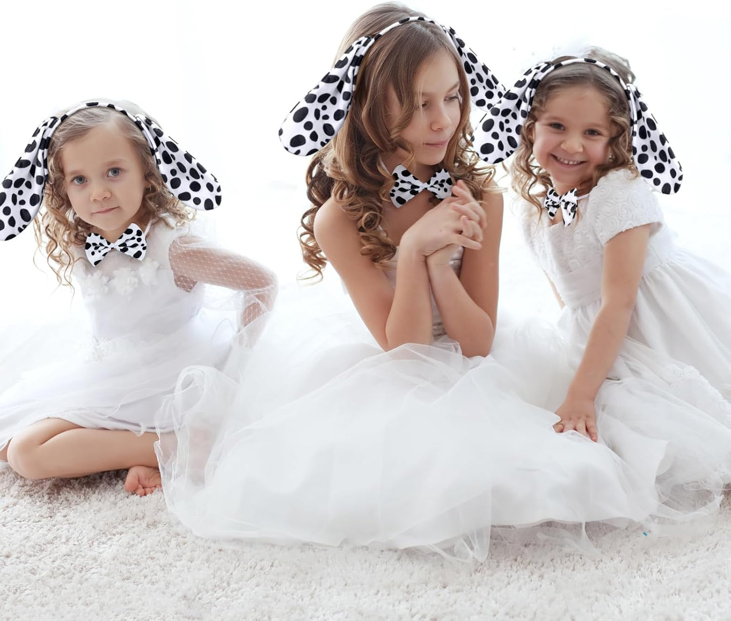 Girls 101 Days of School Costume Set 16Pcs Dog Ear Headbands Bow tie Tail Dalmatian Dog Costume Accessories for World Book Day Cosplay Dress Up