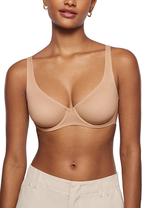 INLYRIC Women's Cosnufy Sheer Balconette Bra Demi Unlined Plunge Mesh See Through Sexy Bras Underwire