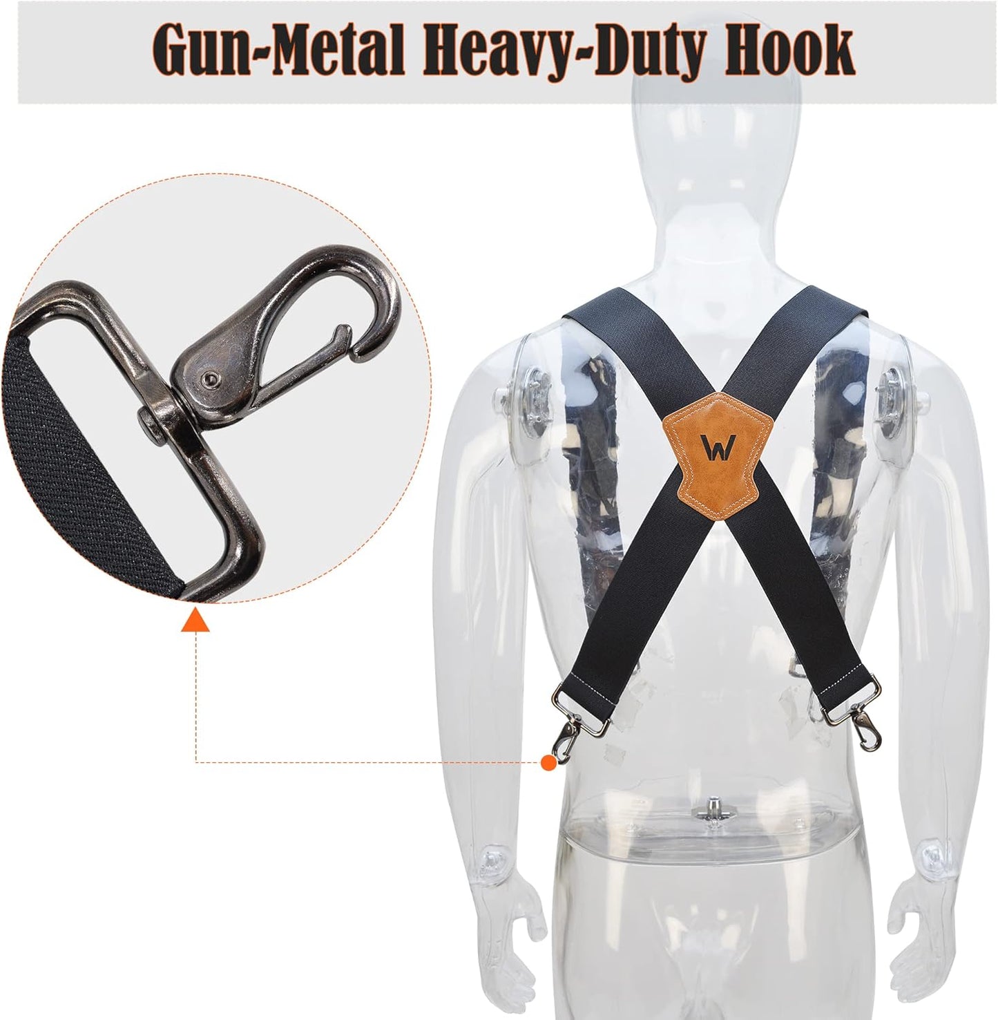 WELKINLAND 2Inch-Wide Full Elastic Suspenders, Heavy Duty Men's Work Suspenders with Hooks