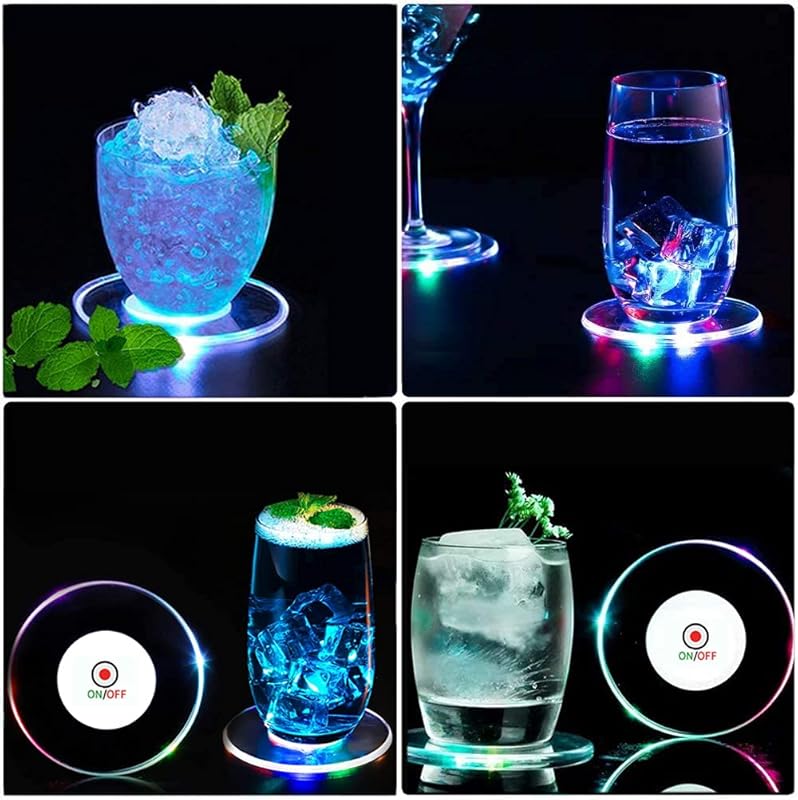 3 PCS Colorful LED Cocktail Coaster, Round Ultra-Thin LED Drink Coaster Luminous Coaster, 3.9-inch Non-Slip & Waterproof Transparent Beer Beverage Coasters for Club, Bar, Party Wedding Halloween