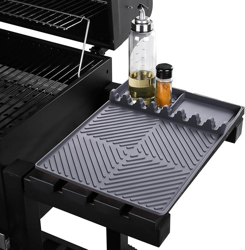 Griddle Mat Barbeque Grill Accessories Tools for Blackstone, Side Shelf Mat Grill Pad for Outdoor Grill Kitchen Counter Spatula Silicone Mat with Drip Pad for Kitchen, Cooking, Countertop (Orange)